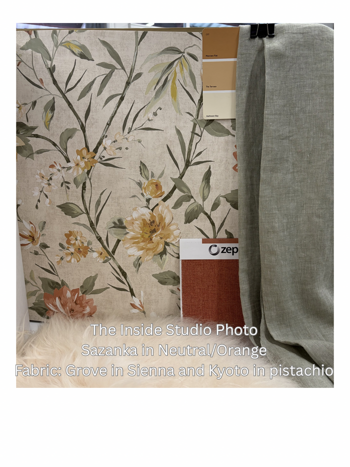 Sazanka – Japanese Floral Wallpaper – Neutral/Orange