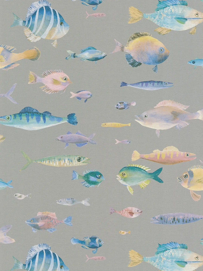 School's Out Fish Wallpaper - Grey