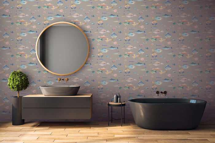 School's Out Fish Wallpaper - Grey