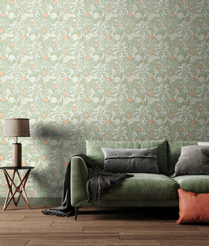 Seaweed Garden Wallpaper - Ohpopsi - Sage/Apricot