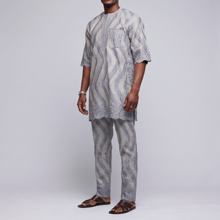 Silver Grey All-Over Embroidered Senator Suit
