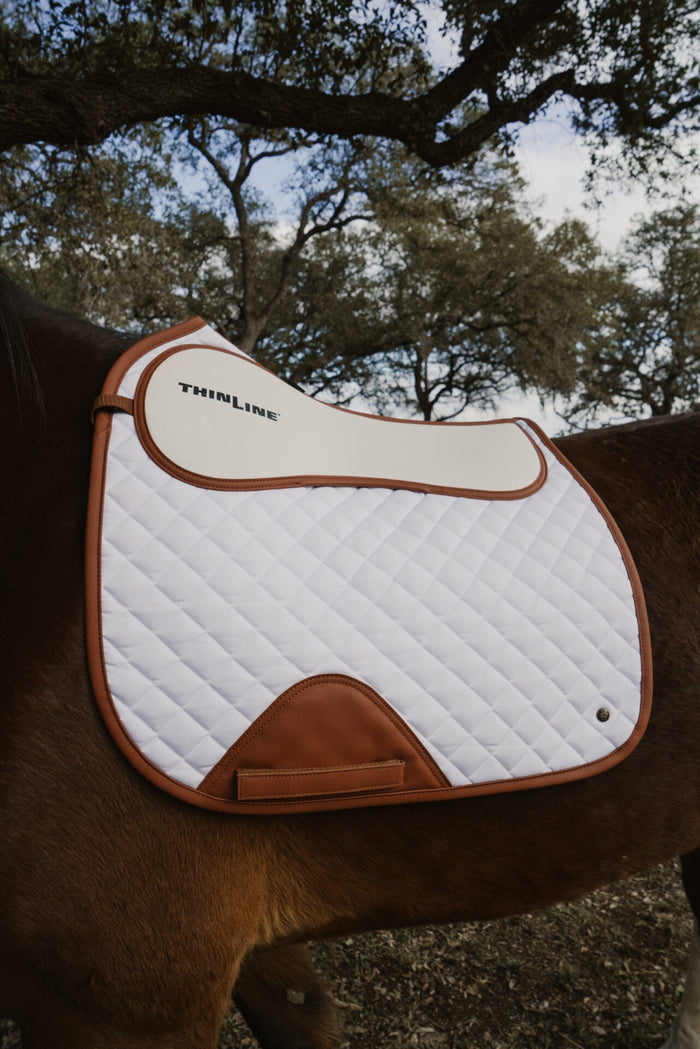 Sixteen Cypress X ThinLine Dressage Pad – White & Cognac - Equiluxe Tack