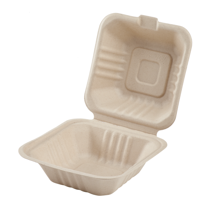 Small Biodegradable Takeout Boxes - Karat Earth 6''x6'' Compostable Bagasse Hinged Containers - 500 ct-To-Go Packaging-Karat-Restaurant Supply Drop