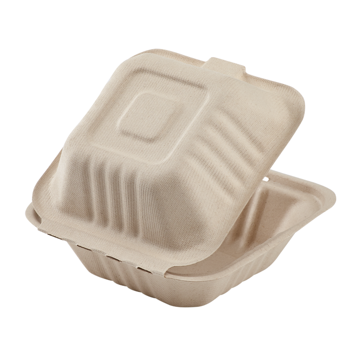 Small Biodegradable Takeout Boxes - Karat Earth 6''x6'' Compostable Bagasse Hinged Containers - 500 ct-To-Go Packaging-Karat-Restaurant Supply Drop