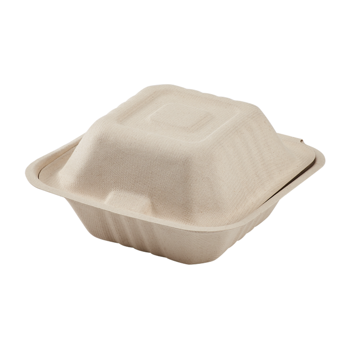 Small Biodegradable Takeout Boxes - Karat Earth 6''x6'' Compostable Bagasse Hinged Containers - 500 ct-To-Go Packaging-Karat-Restaurant Supply Drop