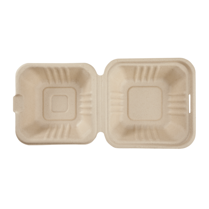 Small Biodegradable Takeout Boxes - Karat Earth 6''x6'' Compostable Bagasse Hinged Containers - 500 ct-To-Go Packaging-Karat-Restaurant Supply Drop