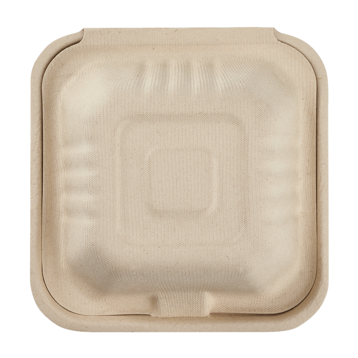 Small Biodegradable Takeout Boxes - Karat Earth 6''x6'' Compostable Bagasse Hinged Containers - 500 ct-To-Go Packaging-Karat-Restaurant Supply Drop