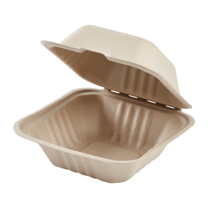 Small Biodegradable Takeout Boxes - Karat Earth 6''x6'' Compostable Bagasse Hinged Containers - 500 ct-To-Go Packaging-Karat-Restaurant Supply Drop