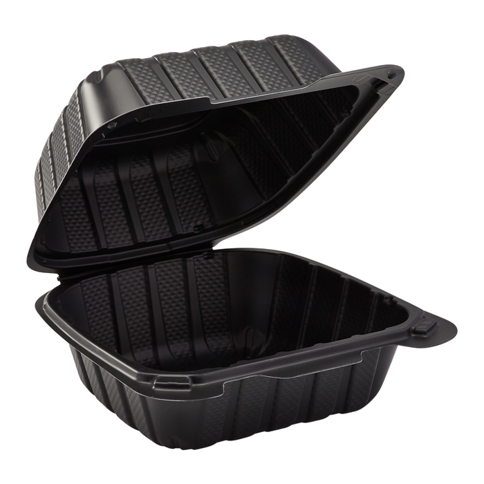 Small Black Take Out Containers - 6"x6" Mineral Filled Hinged Carry Out Boxes - Karat Earth - Black - 400 ct-To-Go Packaging-Karat-Restaurant Supply Drop