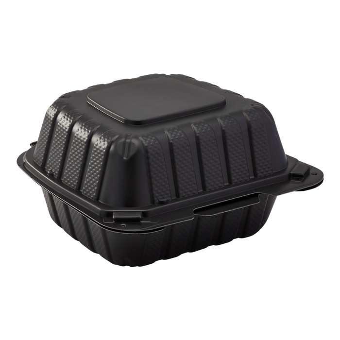 Small Black Take Out Containers - 6"x6" Mineral Filled Hinged Carry Out Boxes - Karat Earth - Black - 400 ct-To-Go Packaging-Karat-Restaurant Supply Drop