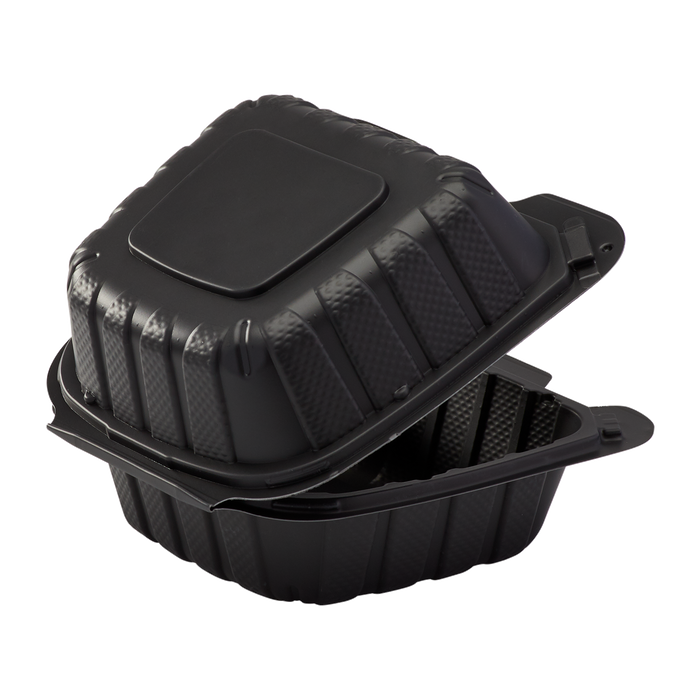 Small Black Take Out Containers - 6"x6" Mineral Filled Hinged Carry Out Boxes - Karat Earth - Black - 400 ct-To-Go Packaging-Karat-Restaurant Supply Drop