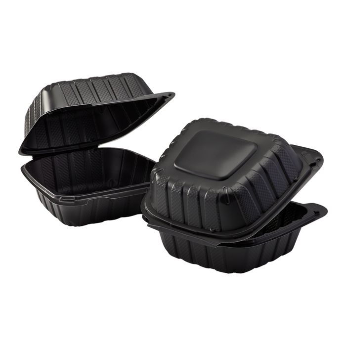 Small Black Take Out Containers - 6"x6" Mineral Filled Hinged Carry Out Boxes - Karat Earth - Black - 400 ct-To-Go Packaging-Karat-Restaurant Supply Drop