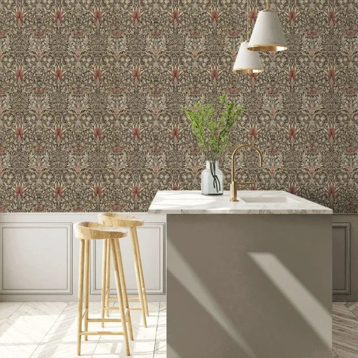 Snakeshead Wallpaper - Morris - Charcoal/Spice
