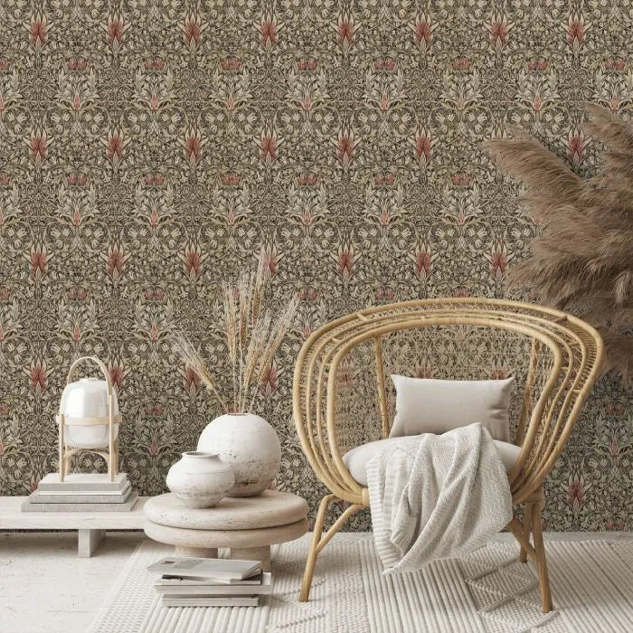 Snakeshead Wallpaper - Morris - Charcoal/Spice