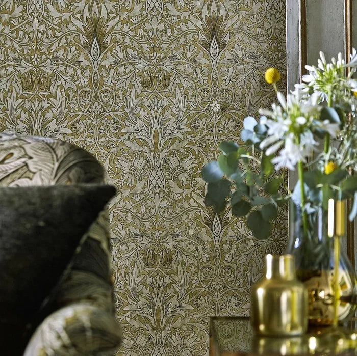 Snakeshead Wallpaper - Morris - Gold/Linen
