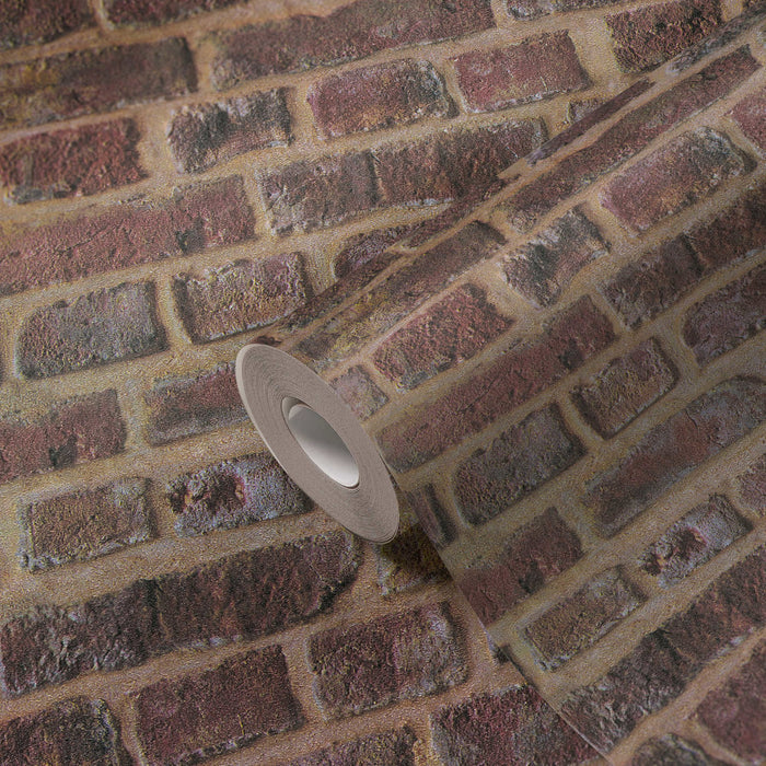Soft Mortar Brick Vinyl Wallpaper - Rust
