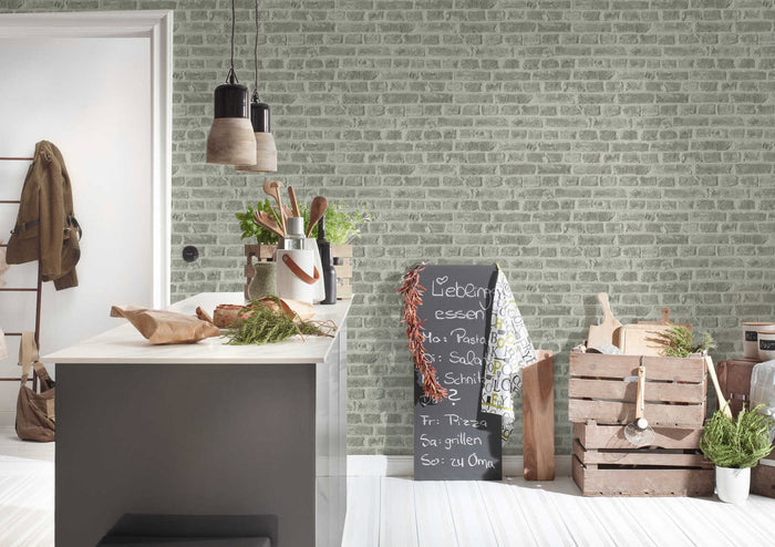 Soft Mortar Brick Wallpaper - Washed Grey - Last 22 Rolls