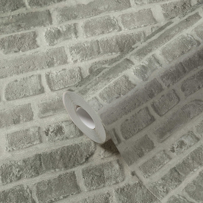 Soft Mortar Brick Wallpaper - Washed Grey - Last 22 Rolls