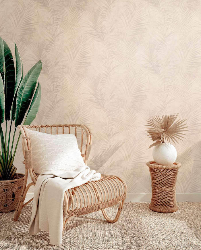 Soft Palm Leaf Vinyl Wallpaper - Cream