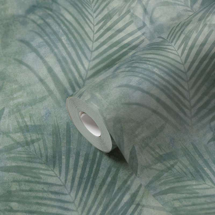 Soft Palm Leaf Vinyl Wallpaper - Green/Grey
