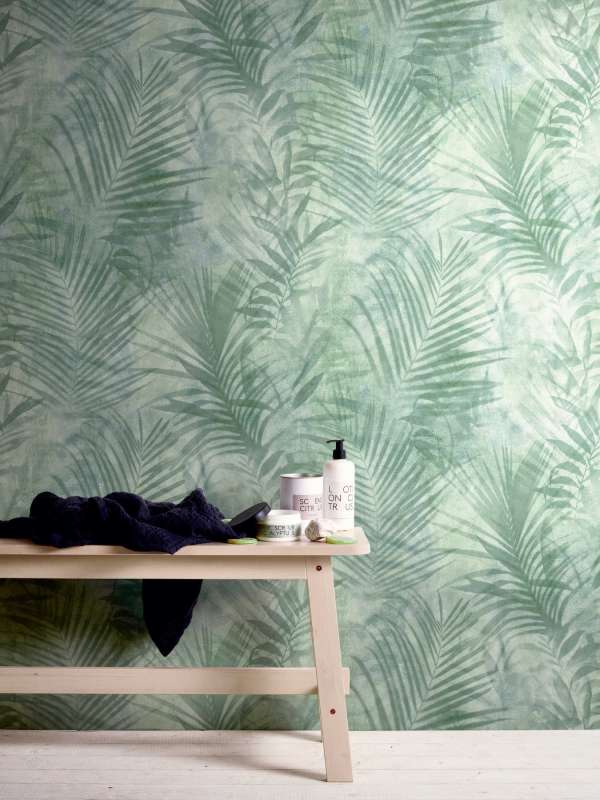 Soft Palm Leaf Vinyl Wallpaper - Green/Grey