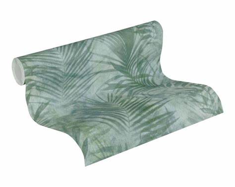 Soft Palm Leaf Vinyl Wallpaper - Green/Grey