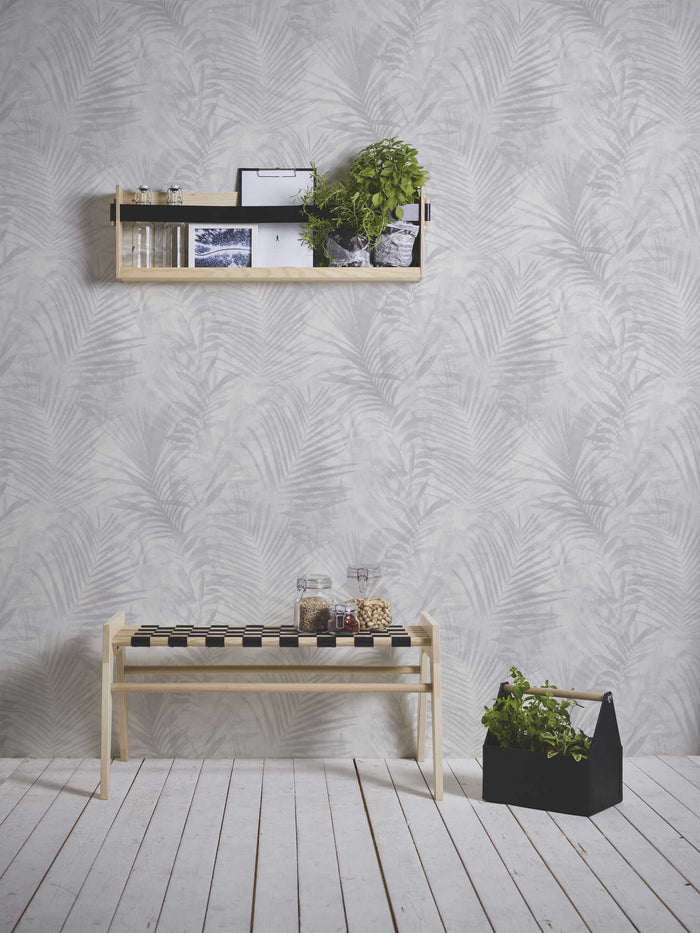 Soft Palm Leaf Vinyl Wallpaper - Grey