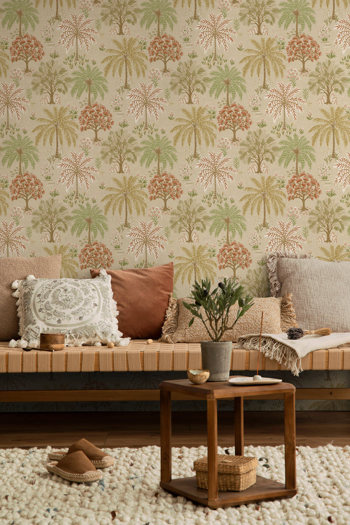 Solana – Tropical Palm Wallpaper – Coral/Beige