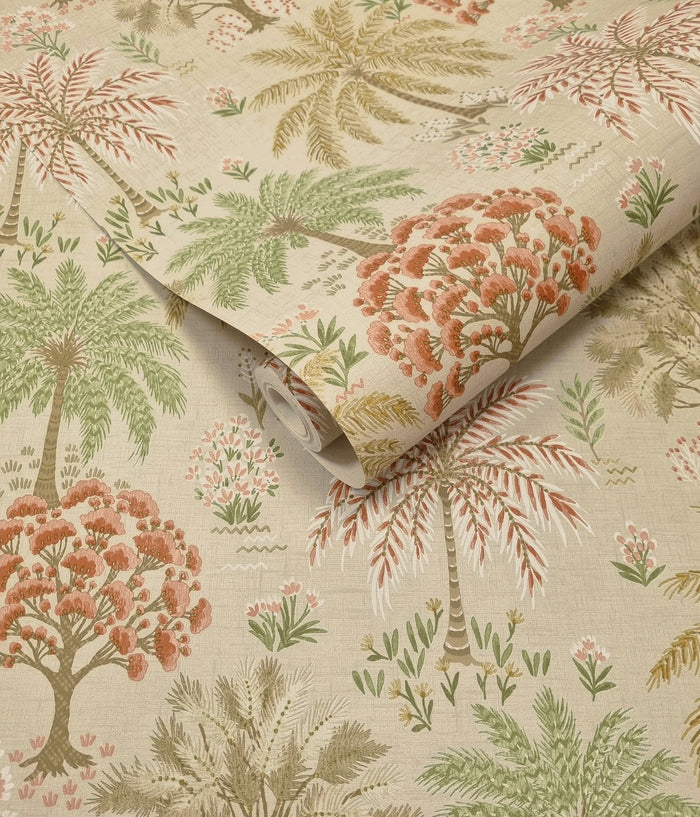 Solana – Tropical Palm Wallpaper – Coral/Beige