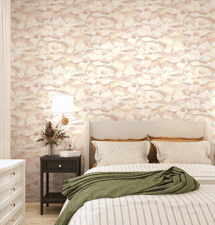 Sora Tranquil Cloud wallpaper in coral on a feature wall