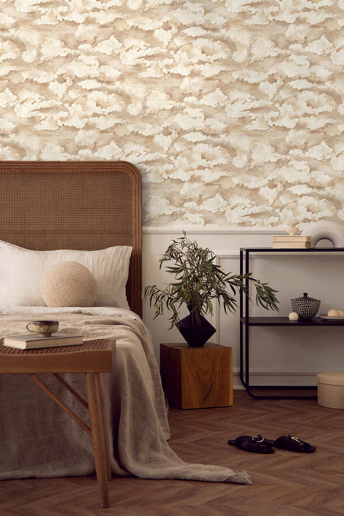 Sora Tranquil Cloud wallpaper in cream on a feature wall