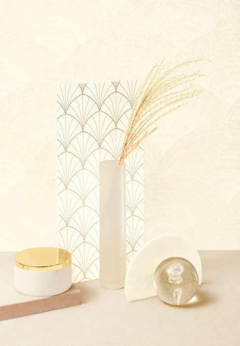 Stardust Art Deco Wallpaper - White Gold