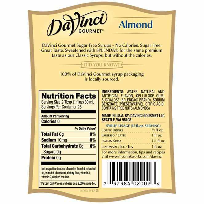 Sugar Free Almond DaVinci Syrup Bottle - 750mL-Syrups-DaVinci Gourmet-Restaurant Supply Drop