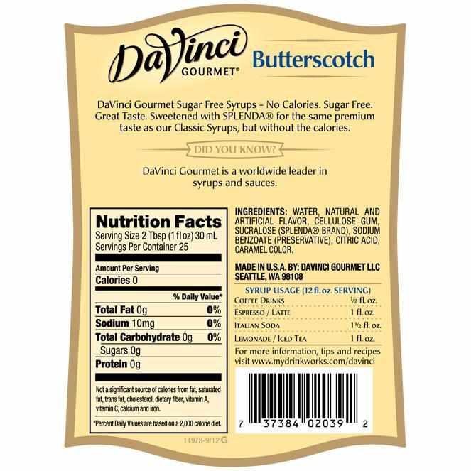 Sugar Free Butterscotch DaVinci Syrup Bottle - 750mL-Syrups-DaVinci Gourmet-Restaurant Supply Drop