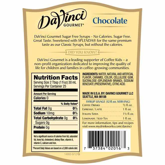 Sugar Free Chocolate DaVinci Syrup Bottle - 750mL-Syrups-DaVinci Gourmet-Restaurant Supply Drop