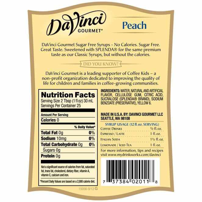 Sugar Free Peach DaVinci Syrup Bottle - 750mL-Syrups-DaVinci Gourmet-Restaurant Supply Drop