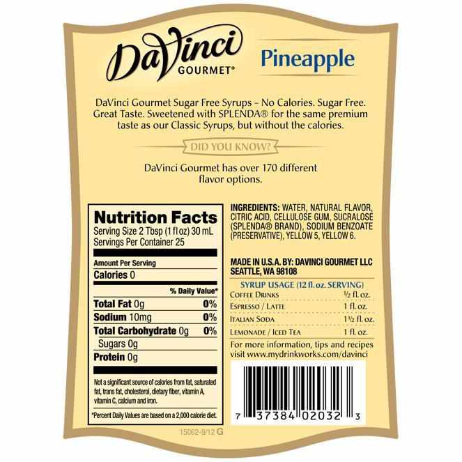 Sugar Free Pineapple DaVinci Syrup Bottle - 750mL-Syrups-DaVinci Gourmet-Restaurant Supply Drop