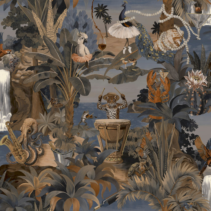 Sunset Carnival – Seaside Scene Wallpaper – Navy