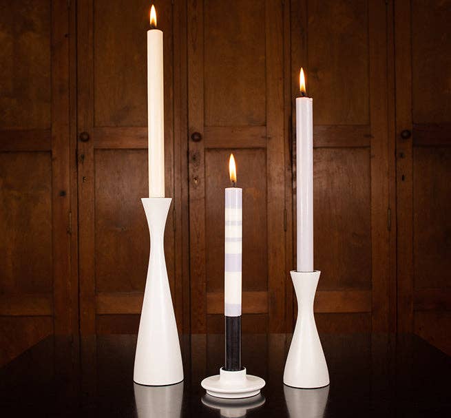 Tall Pearl White Wooden Candleholder - 9.8"