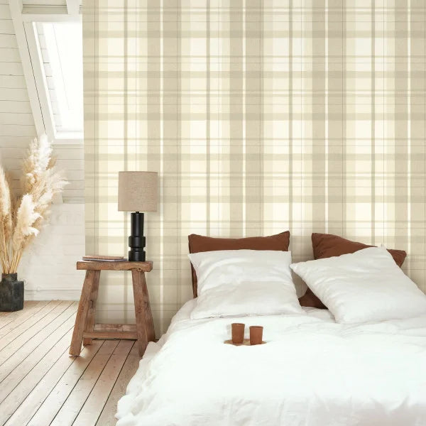 Tartan Touch Wallpaper - Beige Ficelle