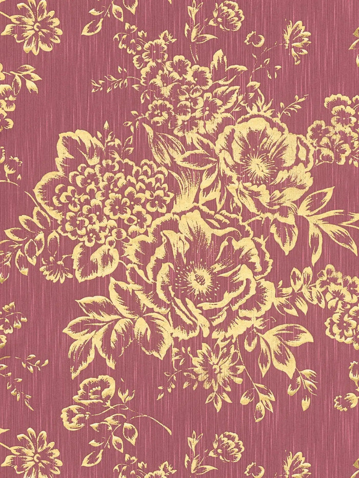 Textile Flower Wallpaper - Architects Paper - Metallic Silk - Red/Gold - Discontinuing