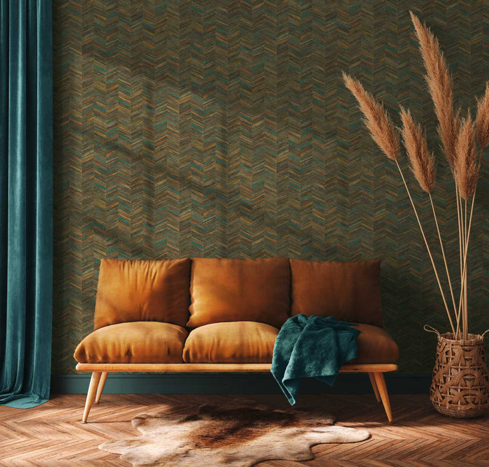 Textured Herringbone Wallpaper - Shade of Blue - Last 18 Rolls