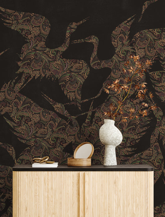 The Swoop Heron Hybrid Mural Wallpaper - Black