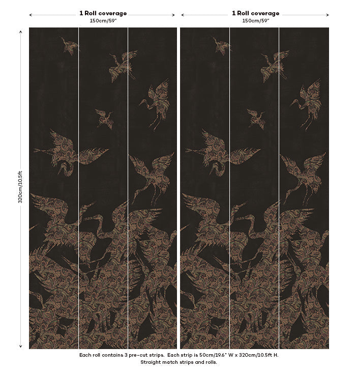 The Swoop Heron Hybrid Mural Wallpaper - Black