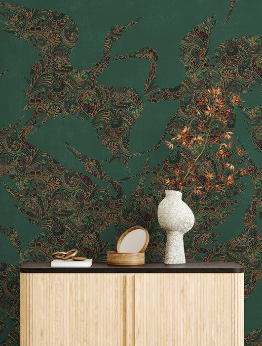The Swoop Heron Hybrid Mural Wallpaper - Green