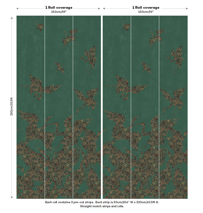 The Swoop Heron Hybrid Mural Wallpaper - Green