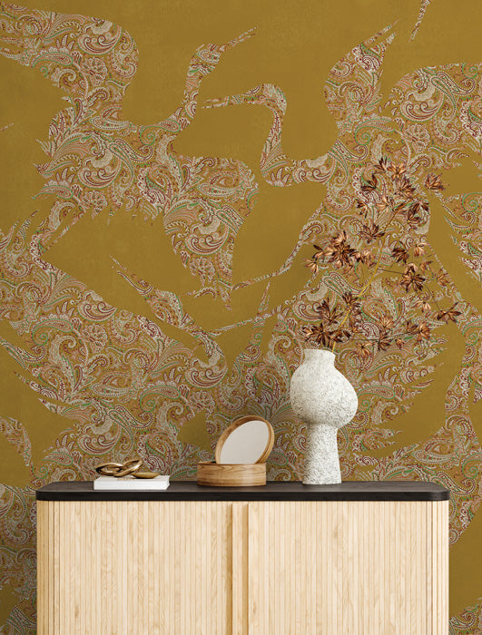 The Swoop Heron Hybrid Mural Wallpaper - Saffron
