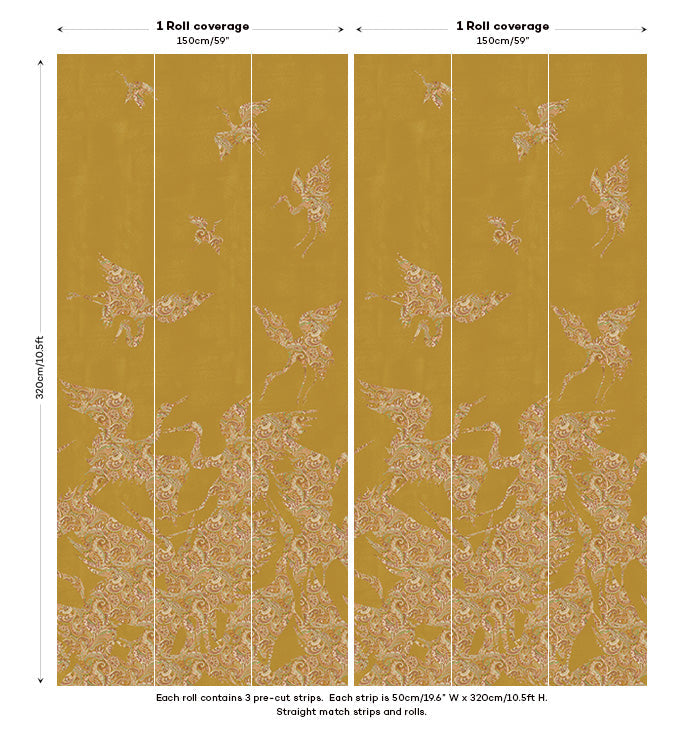 The Swoop Heron Hybrid Mural Wallpaper - Saffron