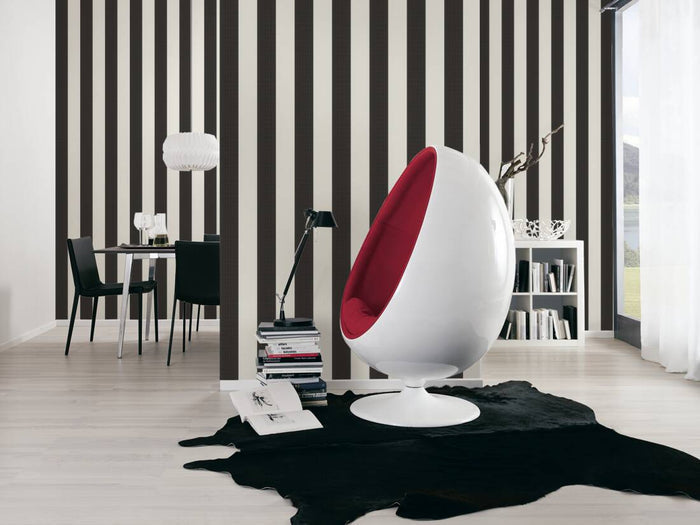 Timeless Stripes Heavy Weight Vinyl Wallpaper - Black and White - LAST ROLL