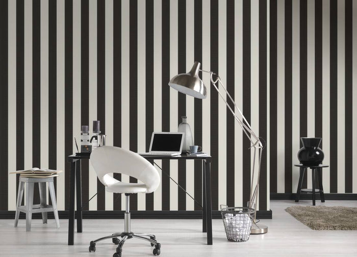 Timeless Stripes Heavy Weight Vinyl Wallpaper - Black and White - LAST ROLL